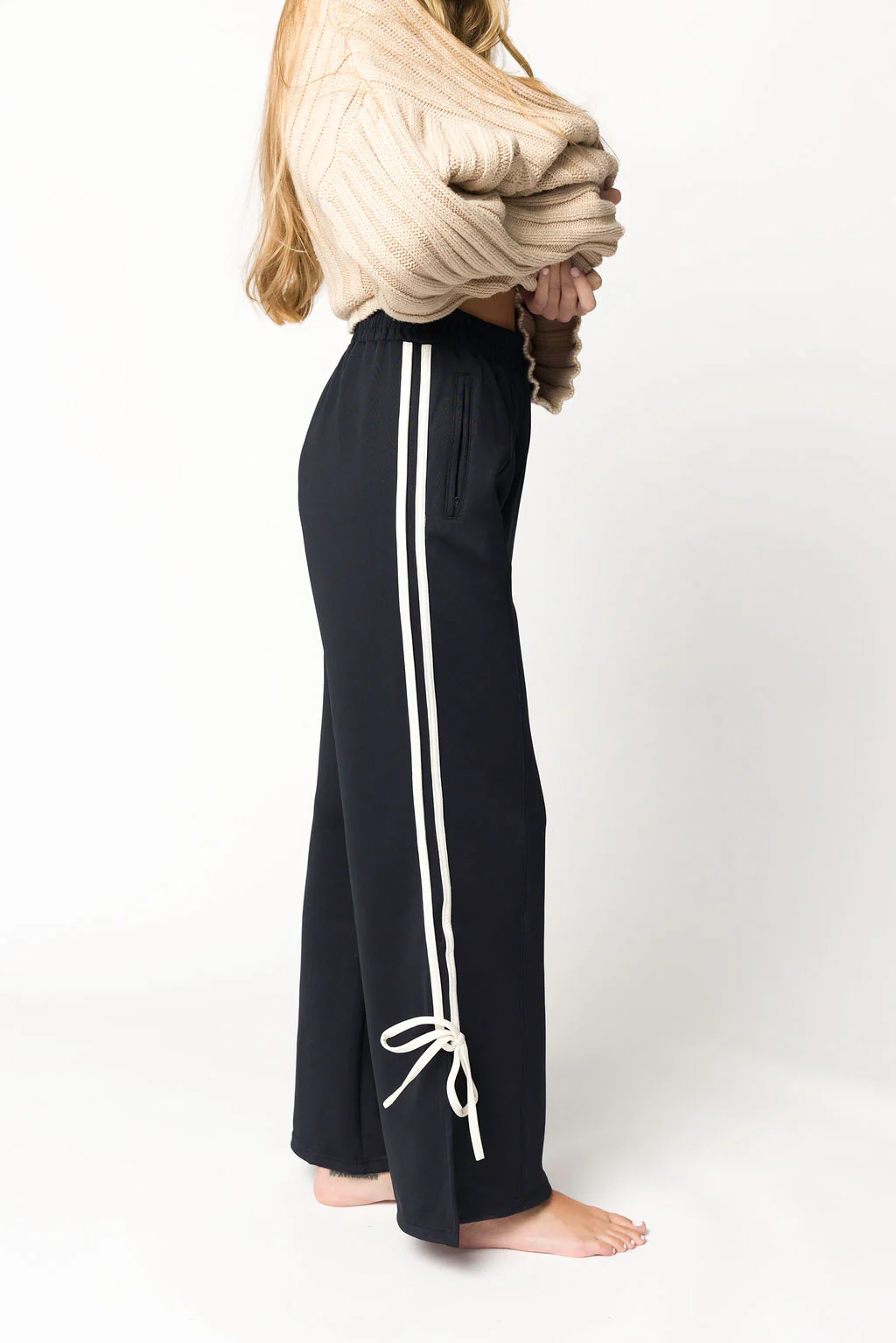 Murphy Track Pants with Bow Detail in Dark Navy/White - Iieemm