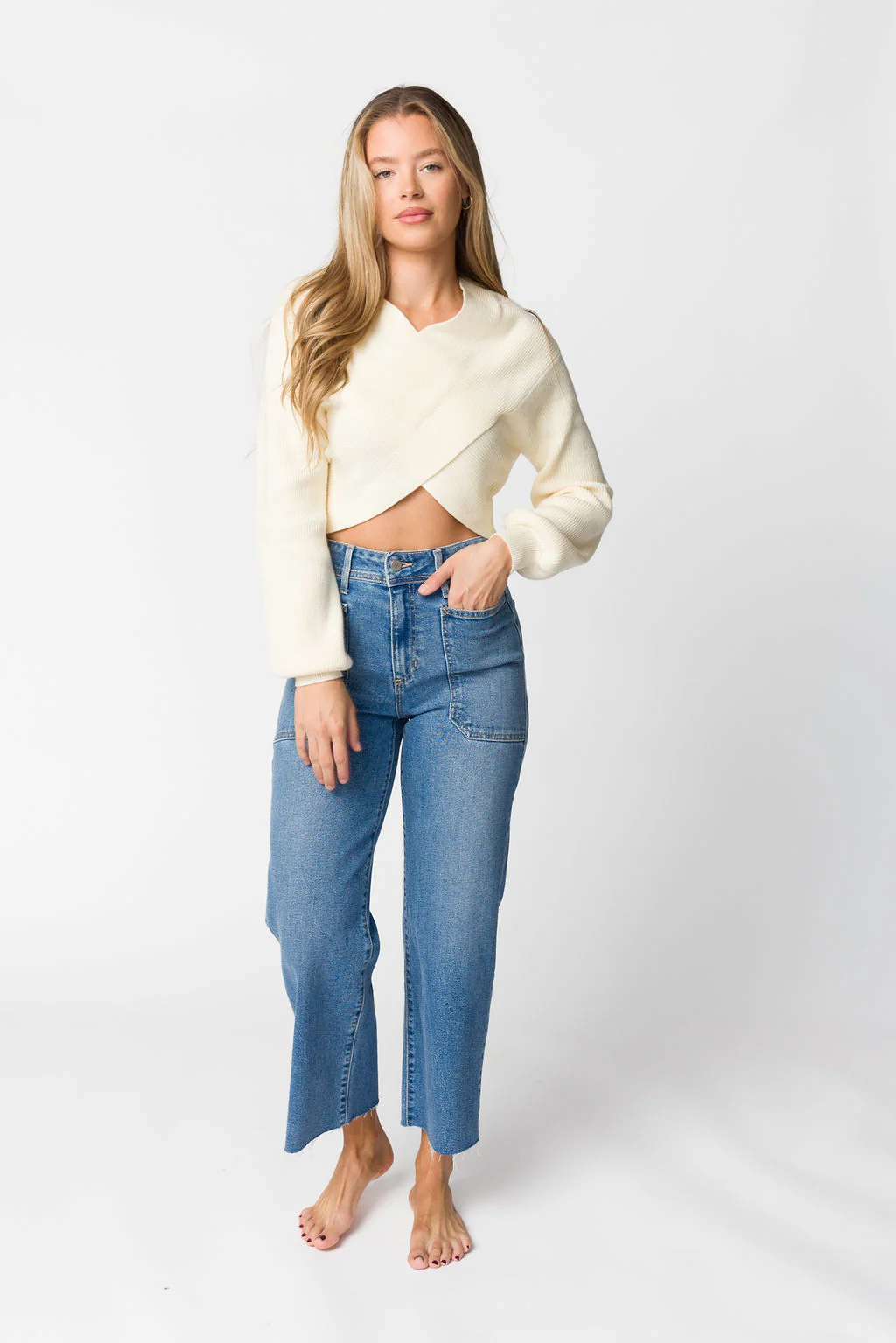 Billy High Rise Utility Wide Leg in Medium Denim - Iieemm