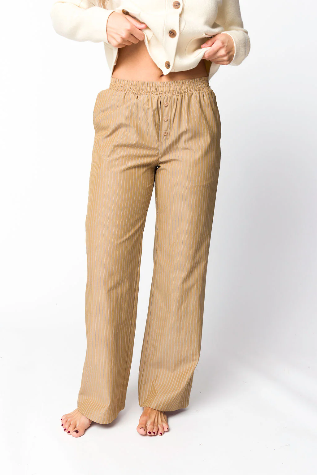 Michelle Striped Pajama Style Pants in Camel - Iieemm