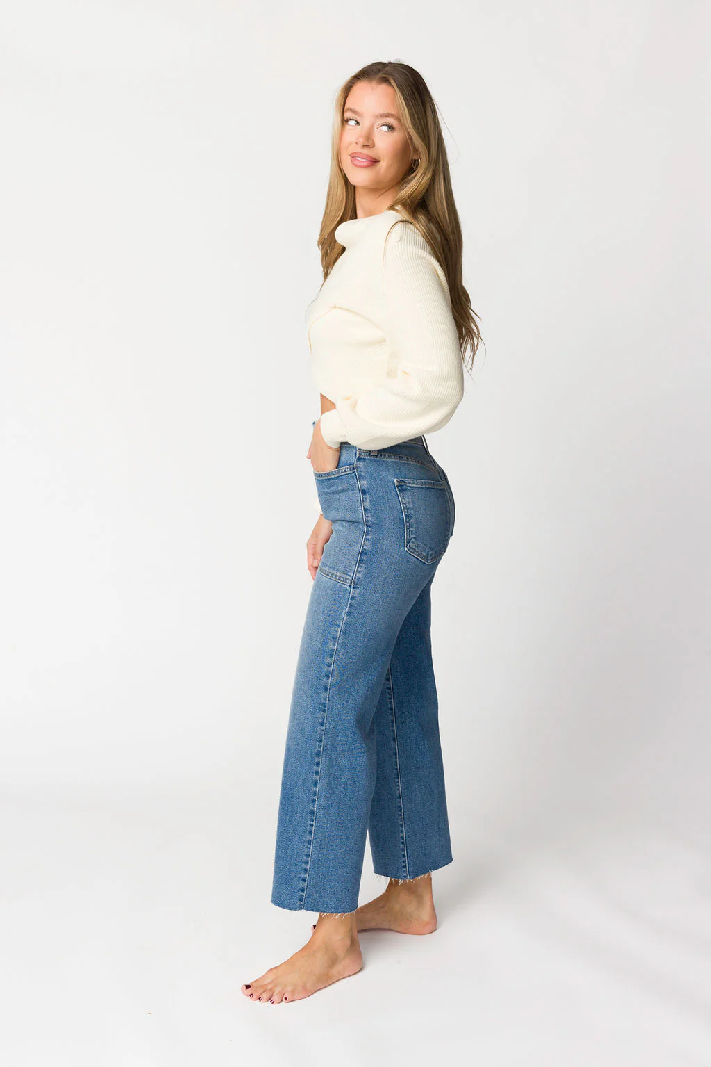 Billy High Rise Utility Wide Leg in Medium Denim - Iieemm