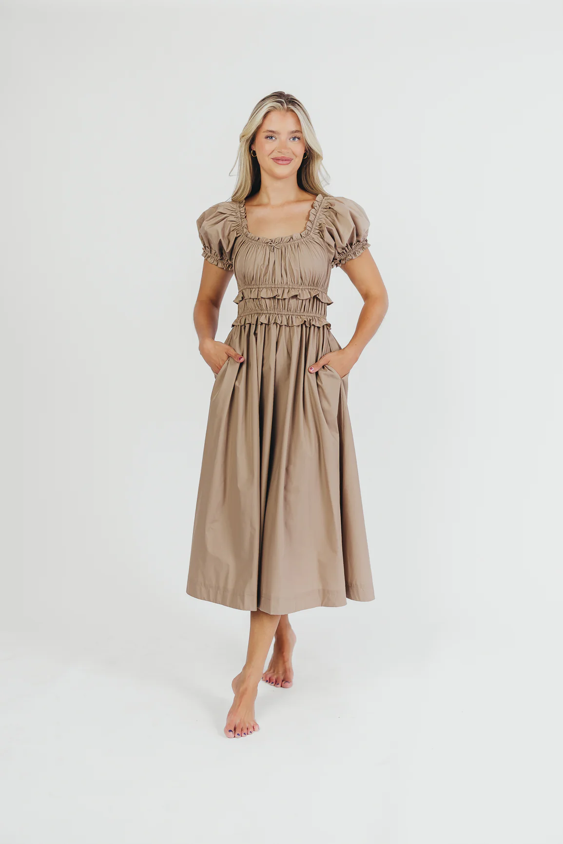 Raquel Cotton-Poplin Midi Dress in Dark Natural - Bump Friendly - Iieemm