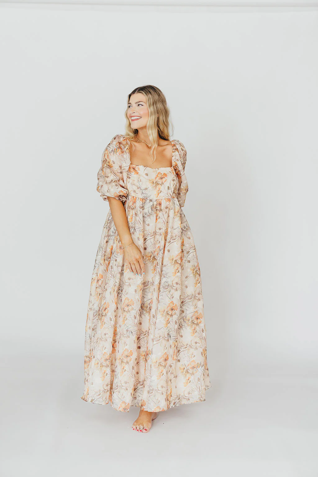 *New* Mona Maxi Dress with Smocking in Beige Multi - Bump Friendly & Inclusive Sizing (S-3XL) - Iieemm