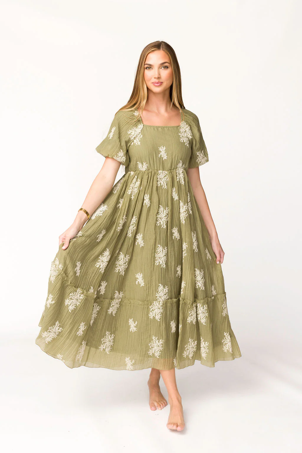Hallie Embroidered Maxi Dress in Olive - Bump Friendly & Inclusive Sizing (S-3XL) - Iieemm