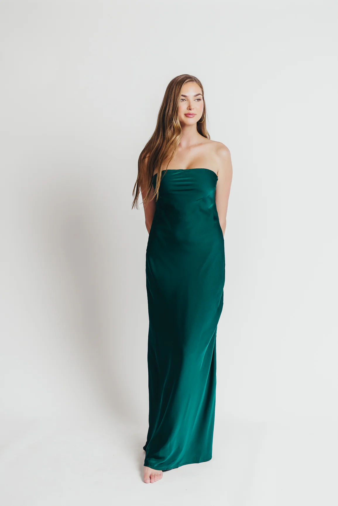 Going Out Strapless Bias Cut Maxi Dress in Hunter Green - Iieemm