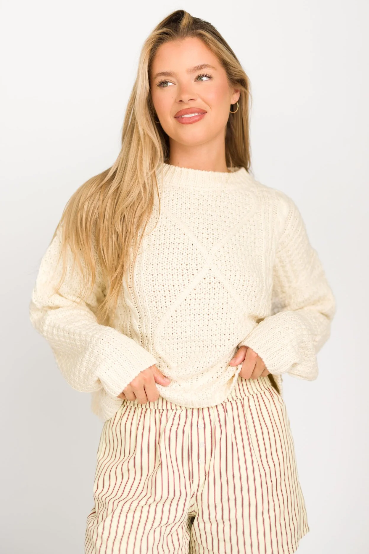 Dove Cable Front Sweater in Ivory - Iieemm