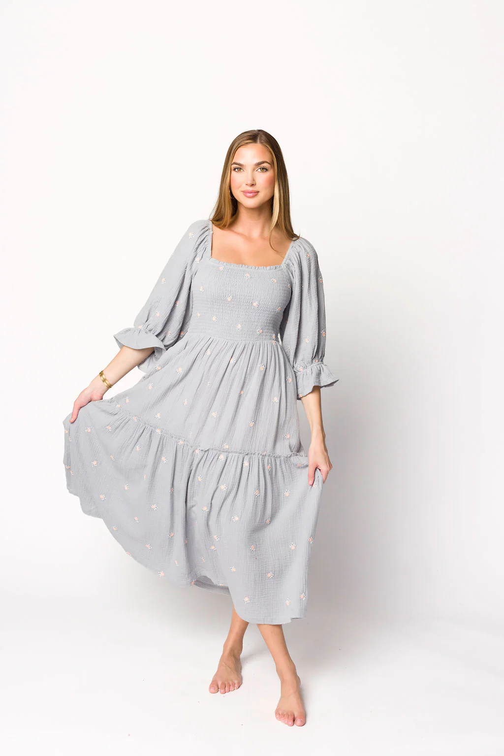 Evie Floral Maxi in Steel Blue - Bump Friendly - Iieemm