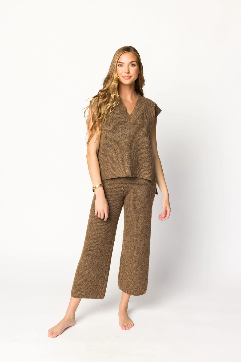 Anna Sweater Vest Top and Pants Set in Brown - Iieemm