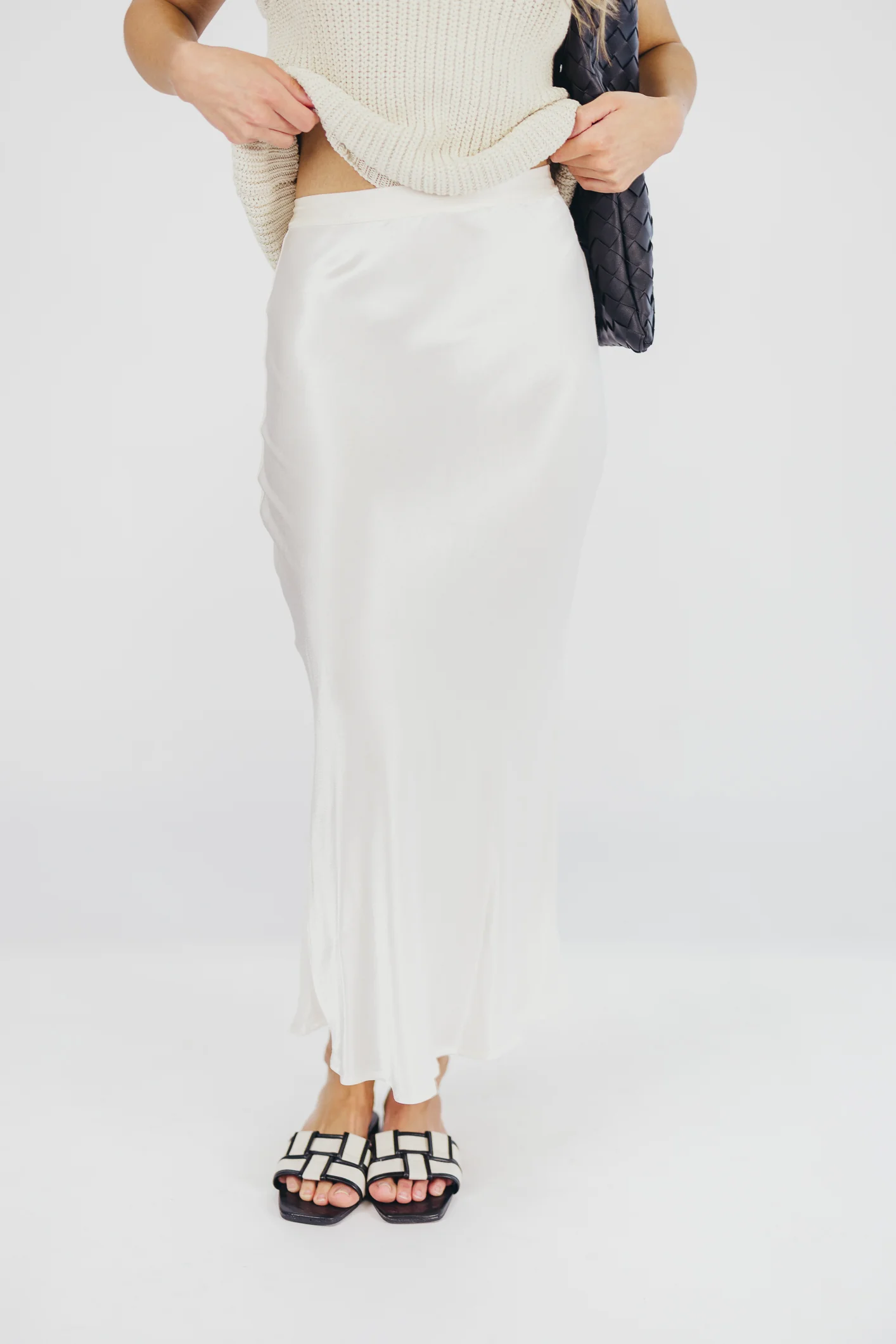 Kimberley Satin Long Midi Skirt in Champagne - Iieemm