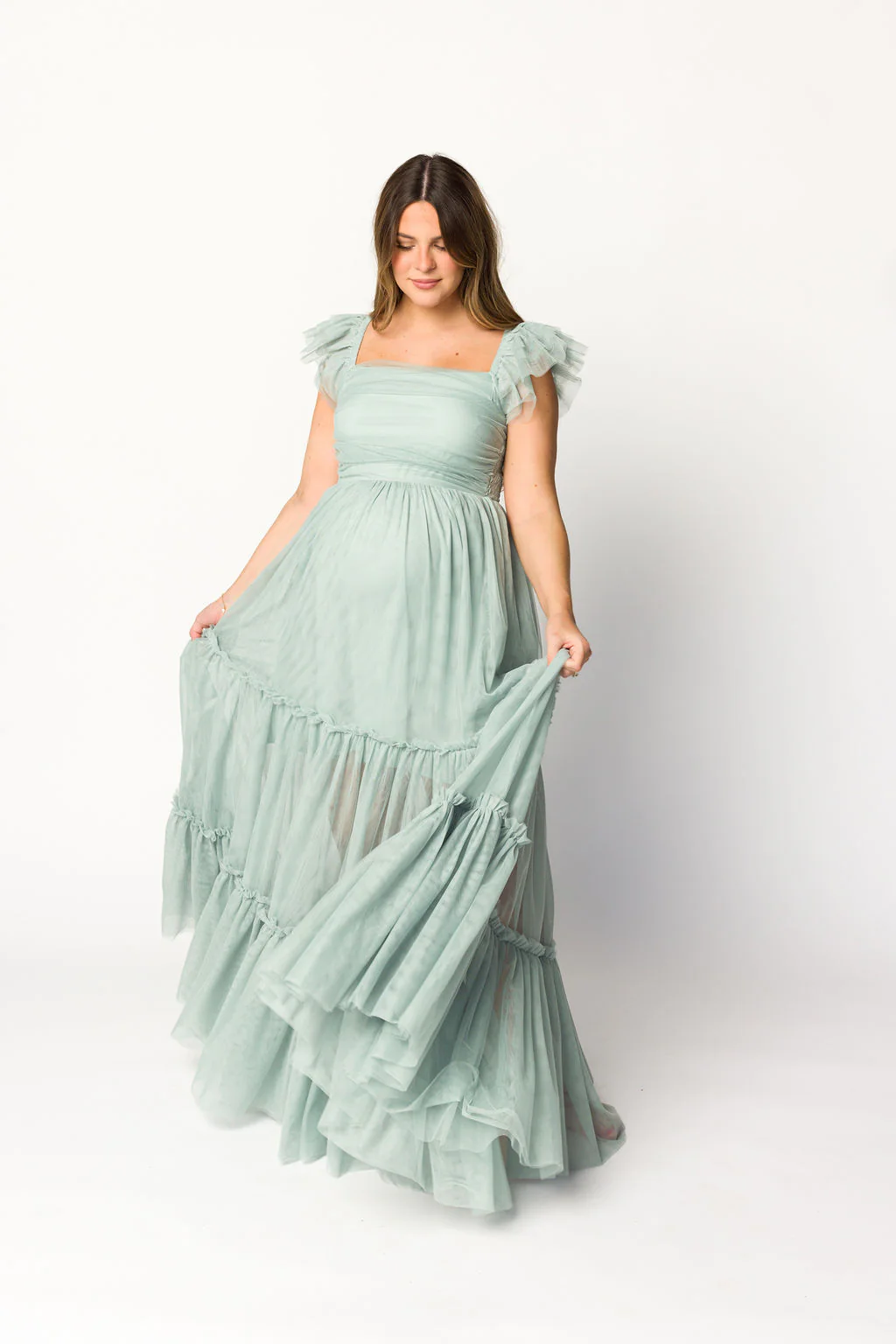 Bella Tiered Tulle Maxi Dress in Sage - Bump Friendly & Inclusive Sizing (S-3XL) - Iieemm