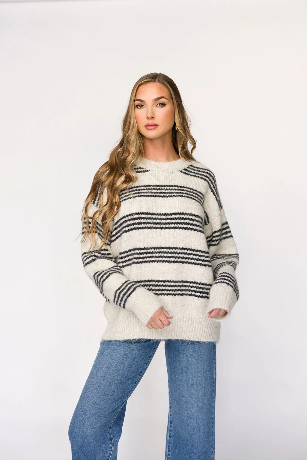 Leighton Striped Sweater in Cream/Grey - Iieemm
