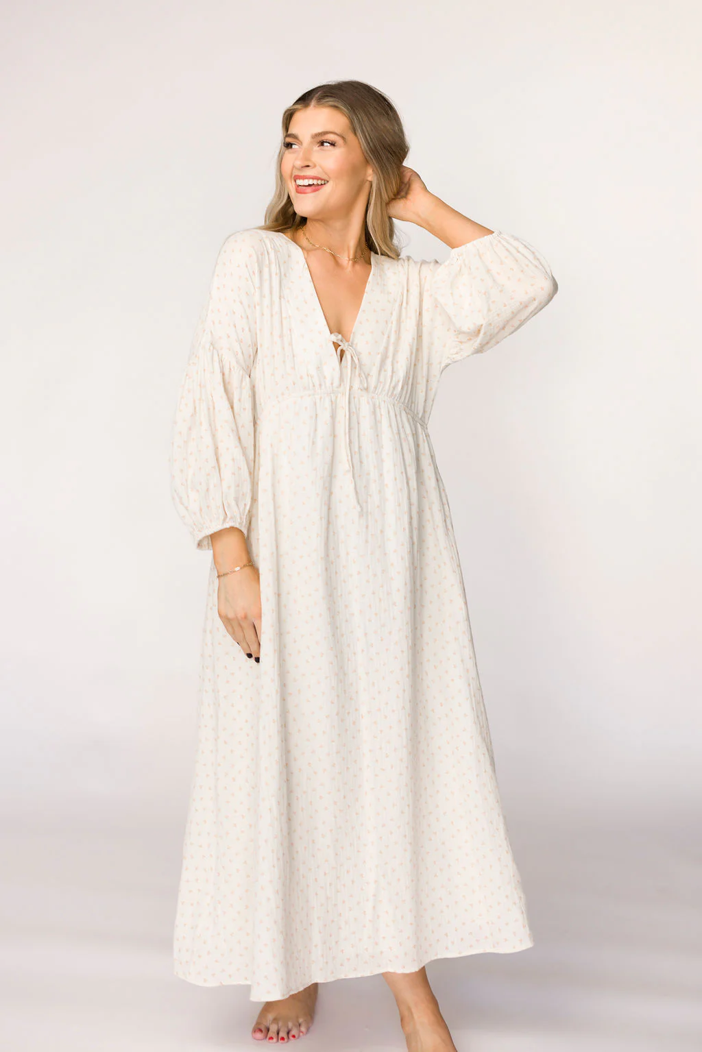 Hunter 100% Cotton Gauze Midi Dress in Natural/Brown Floral Bump Friendly (Fully Lined) - Iieemm