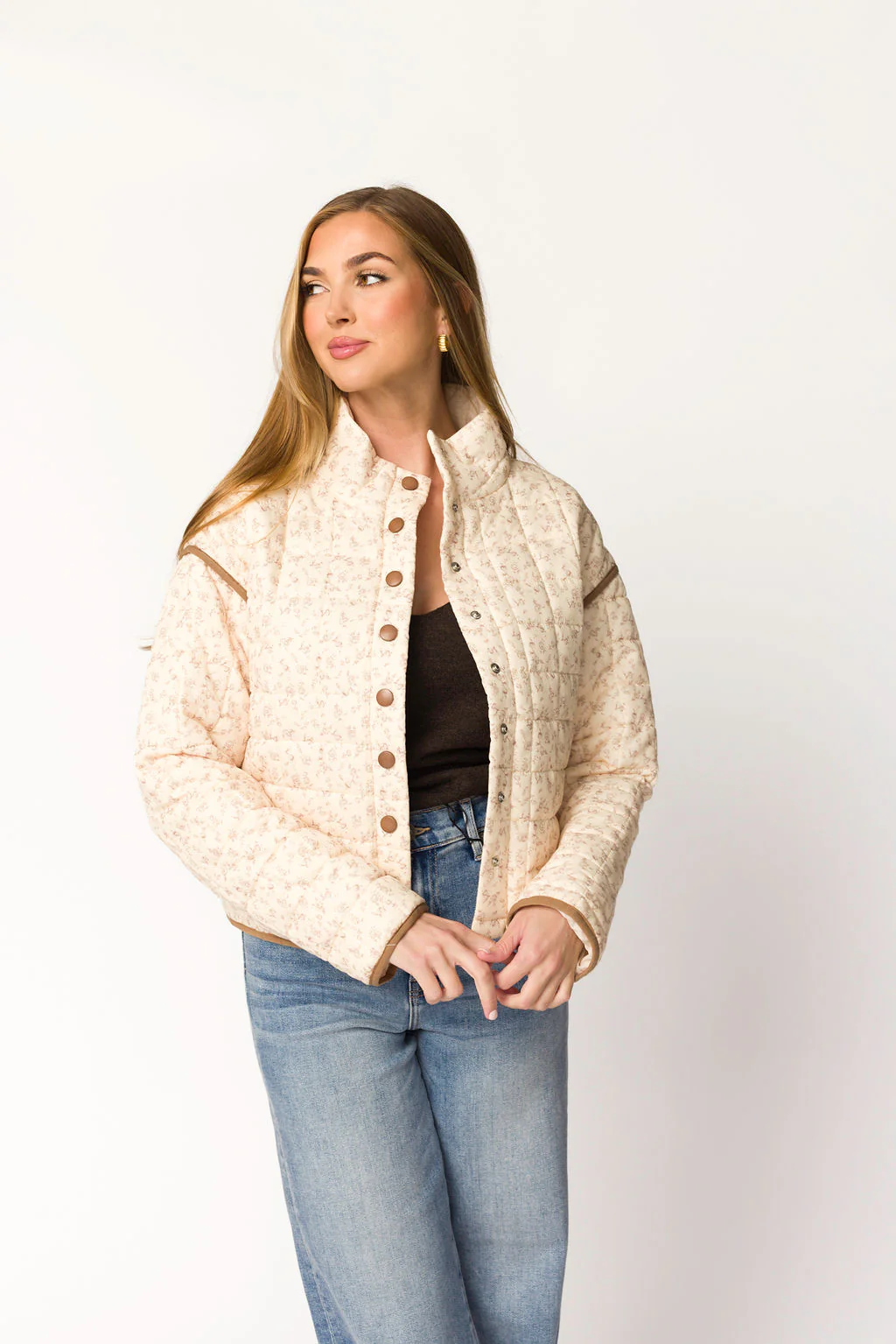 Elias Quilted Jacket in Natural Floral - Iieemm