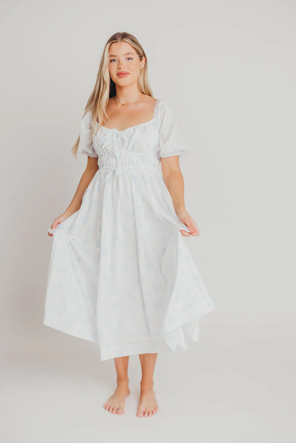 Edda Coastal Midi Dress in Light Blue - Bump Friendly & Inclusive Sizing (S-3XL) - Iieemm
