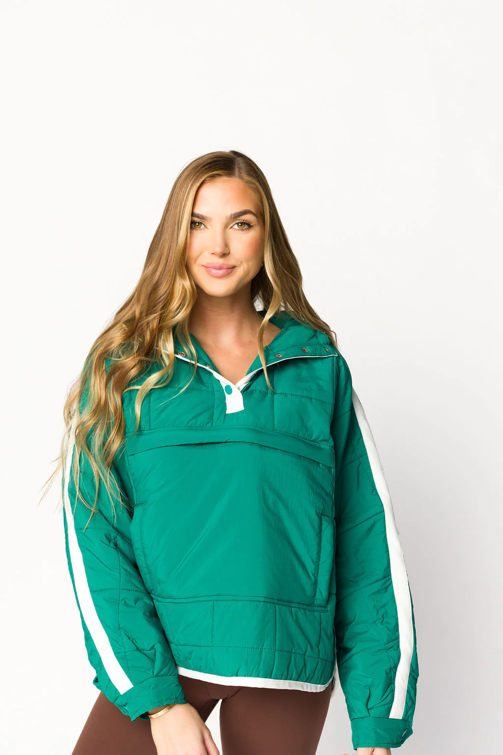 Joanna Quilted Puffer Pullover in Hunter Green/White - Iieemm