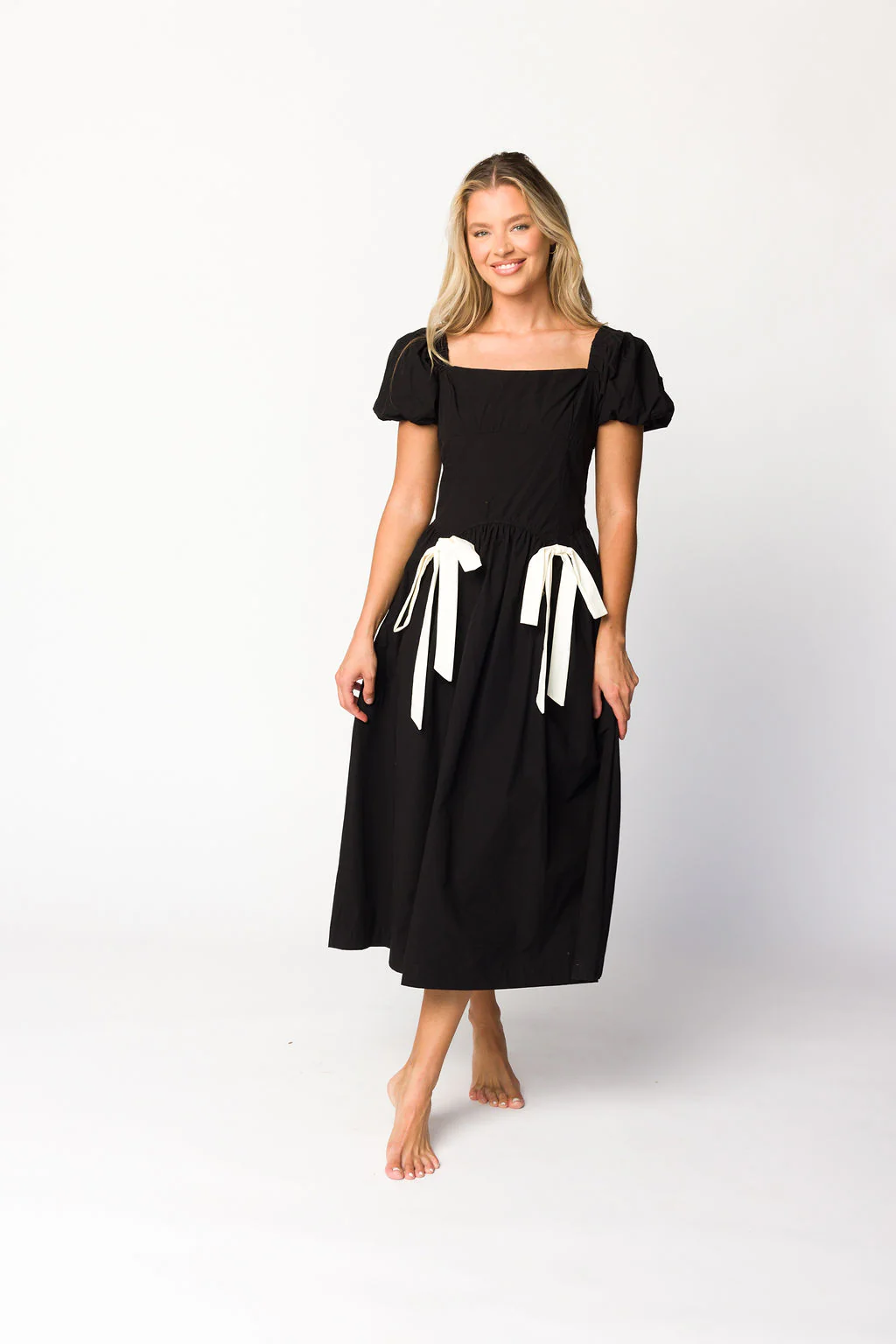 Ruby Midi Dress with Bow Detail in Black - Iieemm