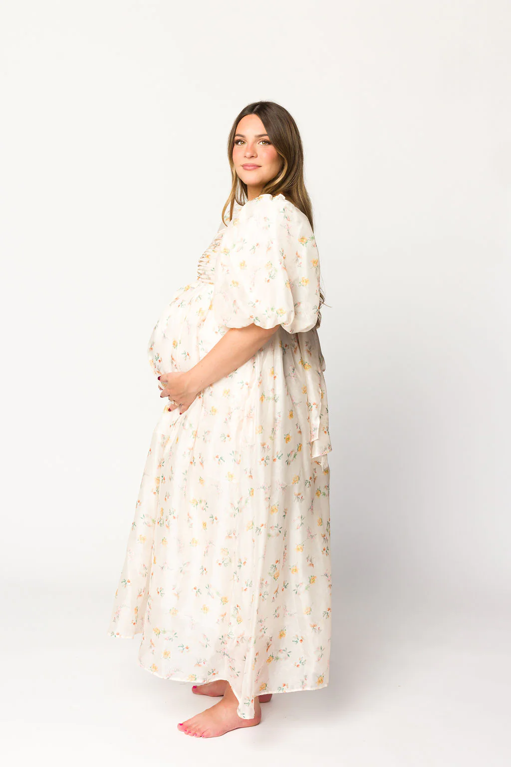 Melody Maxi Dress with Pleats and Bow Detail in Yellow Rose Floral - Bump Friendly & Inclusive Sizing (S-3XL) - Iieemm