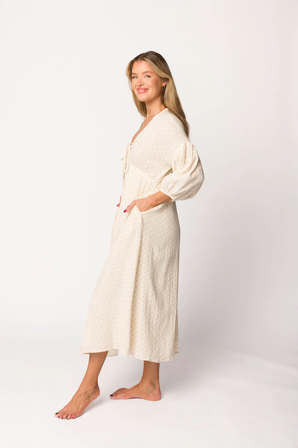 Hunter 100% Cotton Gauze Midi Dress in Natural/Brown Floral Bump Friendly (Fully Lined) - Iieemm