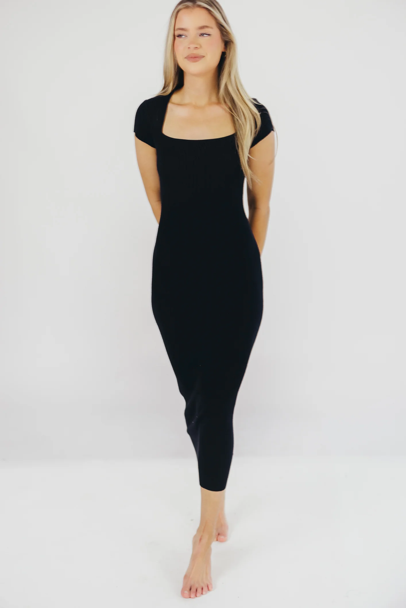 Wren Ribbed Knit Maxi Dress with Square Neckline in Black (XS-XL) - Worth Collective Exclusive - Iieemm