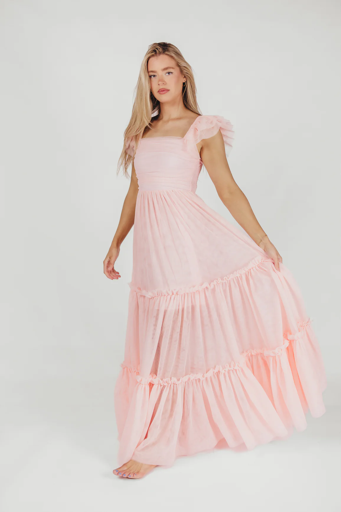 Bella Tiered Tulle Maxi Dress in Pink Blush - Bump Friendly & Inclusive Sizing (S-3XL) - Iieemm