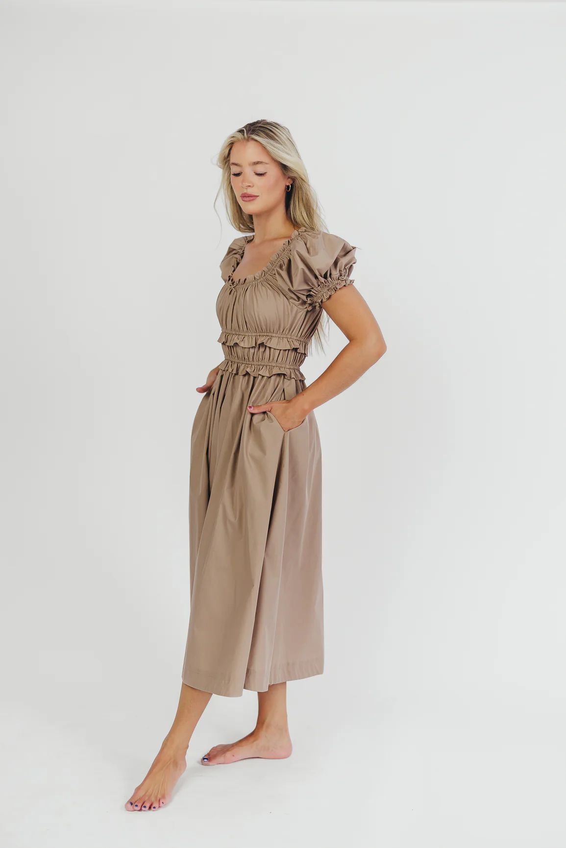 Raquel Cotton-Poplin Midi Dress in Dark Natural - Bump Friendly - Iieemm