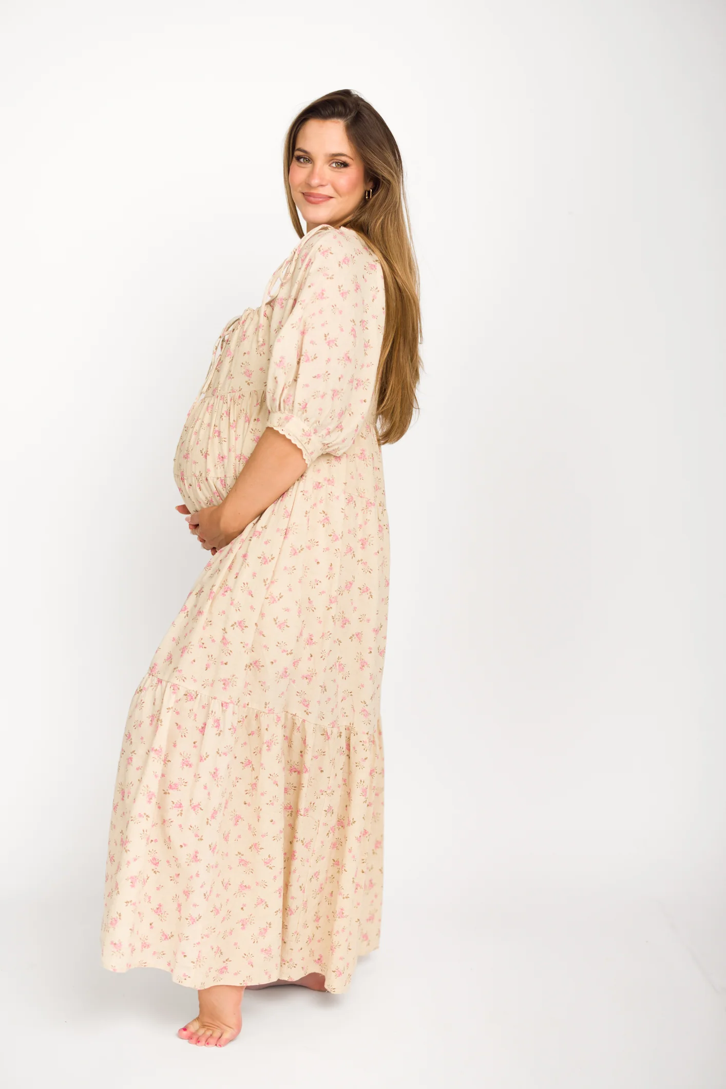 Cara 100% Cotton Maxi Dress in Pink/Brown Floral - Iieemm