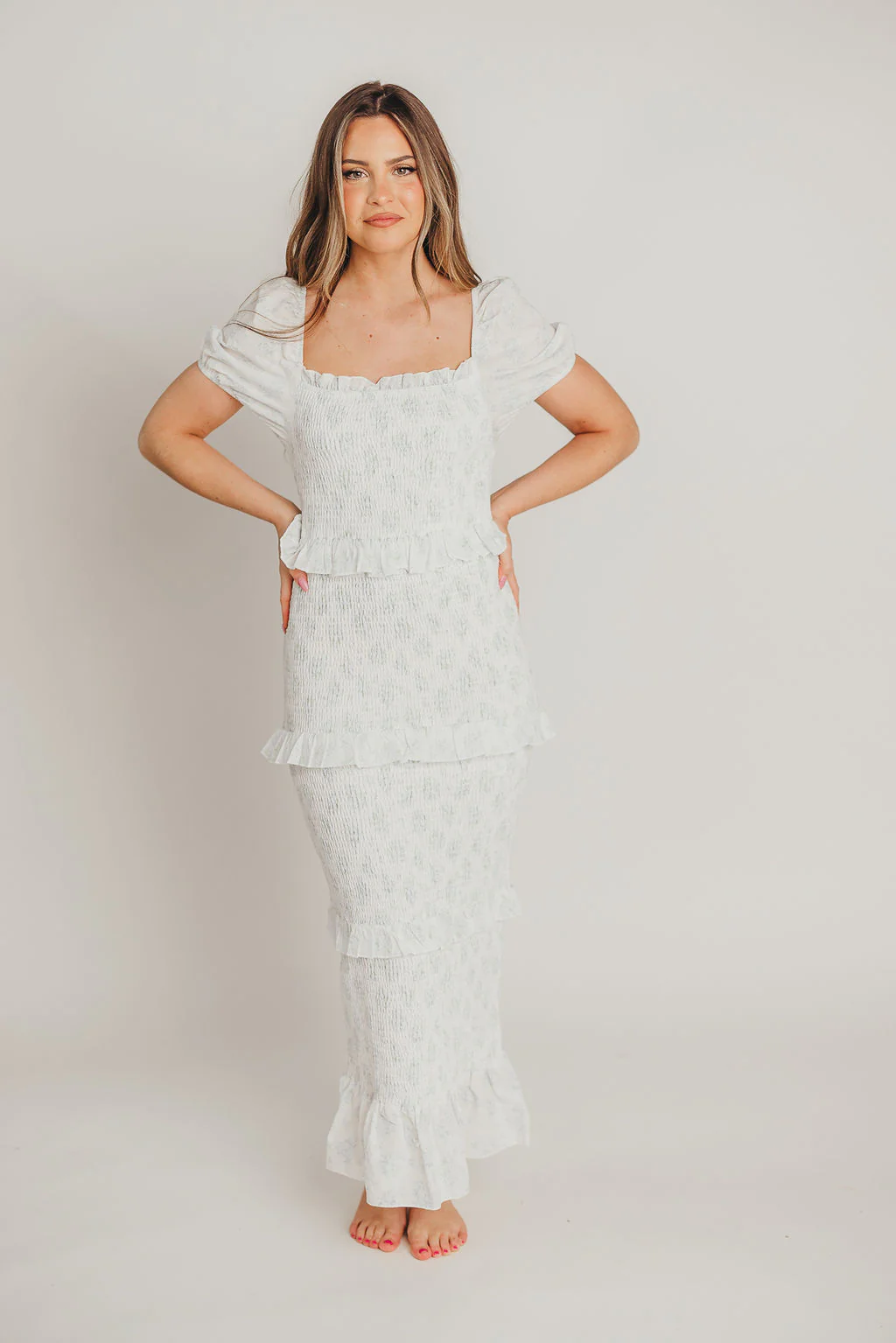 Ada Smocked Dress in Blue Floral - Bump Friendly & Inclusive Sizing (S-3XL) - Iieemm