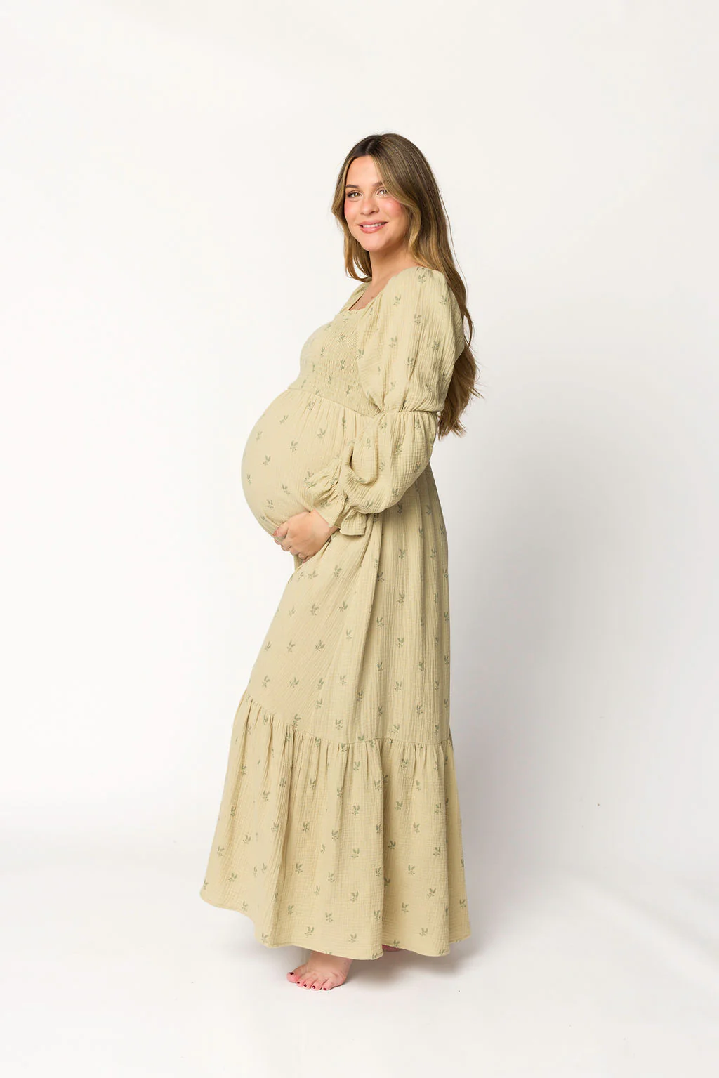 Emerson Gauze Maxi Dress in Thyme - Bump Friendly - Iieemm