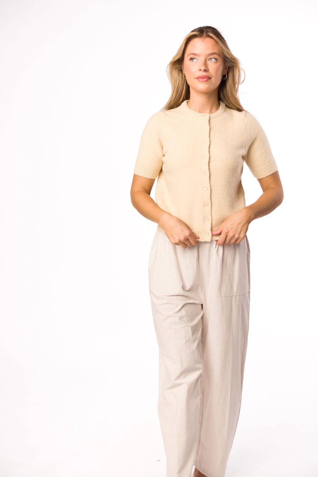 Dawson 100% Cotton Wide Leg Pant in Natural Stripes - Iieemm
