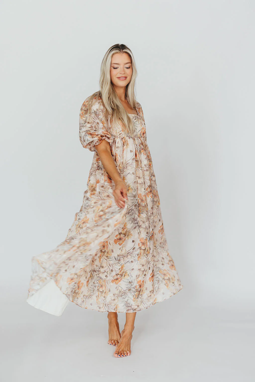 *New* Mona Maxi Dress with Smocking in Beige Multi - Bump Friendly & Inclusive Sizing (S-3XL) - Iieemm