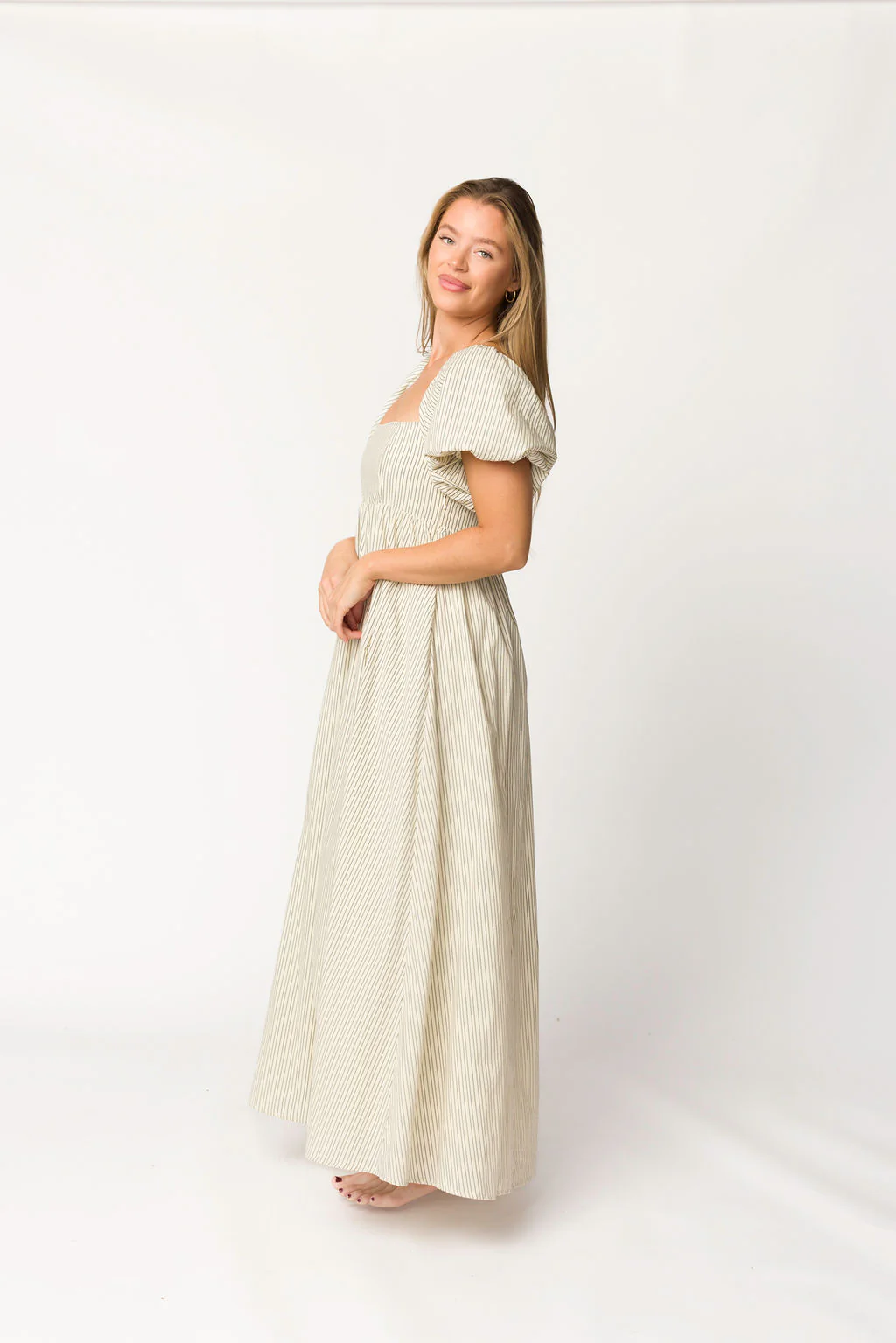 Jules Striped Maxi Dress in Natural/Black - Bump Friendly - Iieemm