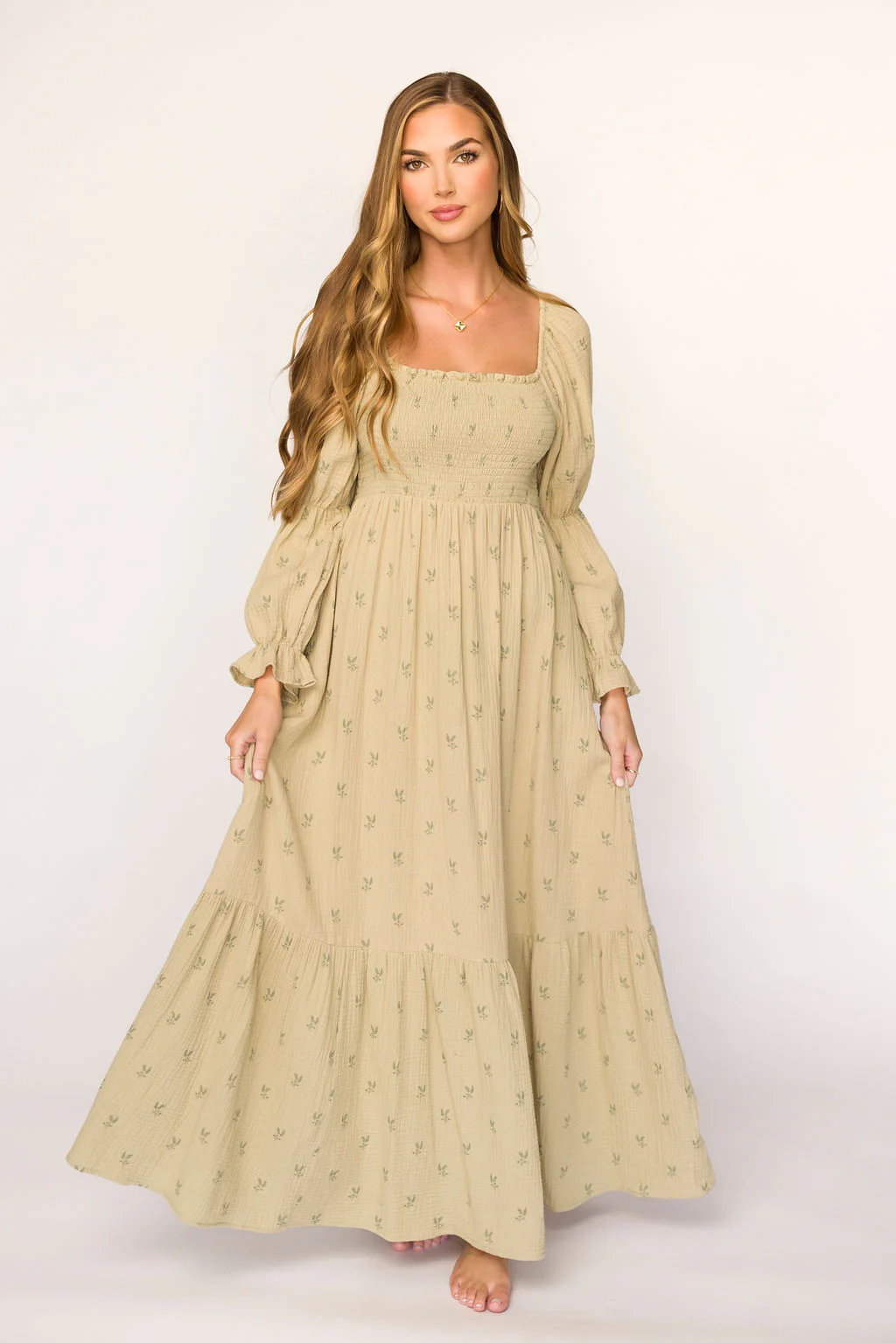 Emerson Gauze Maxi Dress in Thyme - Bump Friendly - Iieemm
