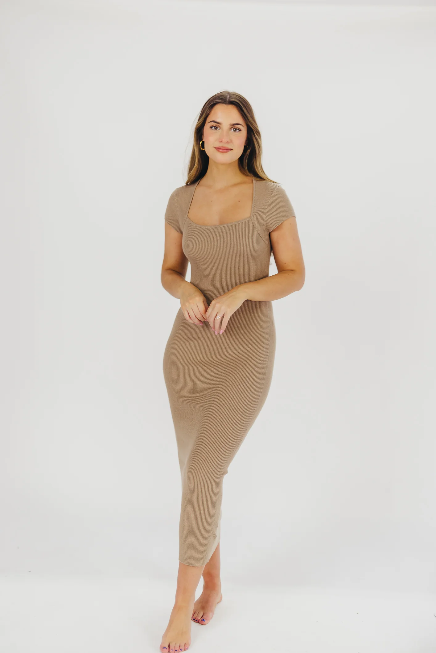 Wren Ribbed Knit Maxi Dress with Square Neckline in Taupe (XS-XL) - Worth Collective Exclusive - Iieemm