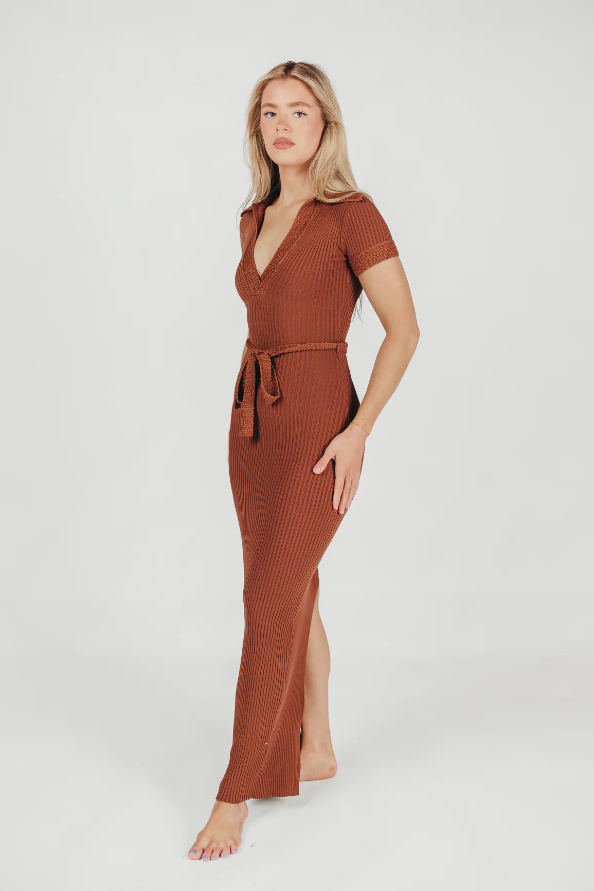 Nina Knit Midi Dress in Brown - Iieemm