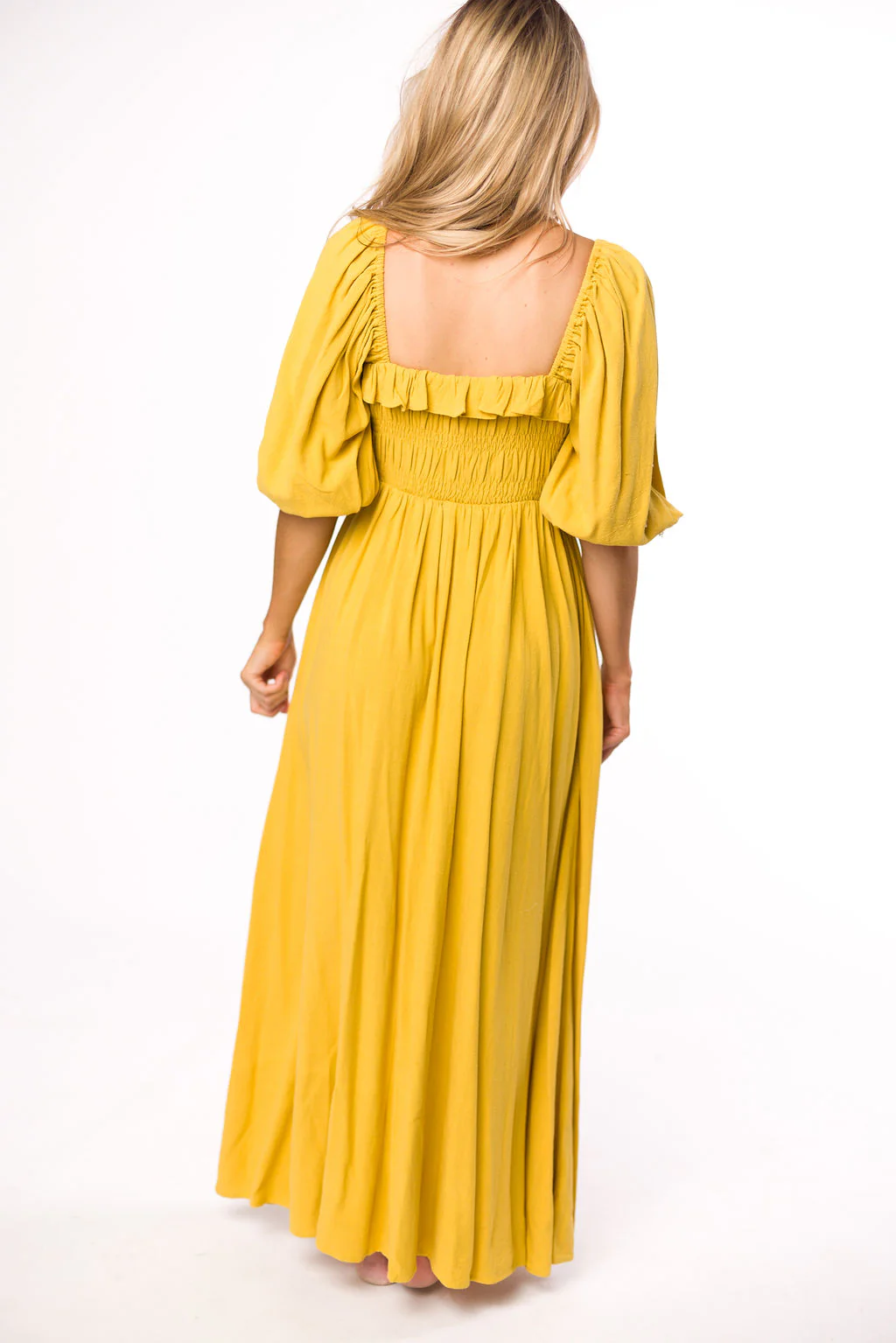Devon Smocked Maxi Dress in Mustard - Bump Friendly - Iieemm