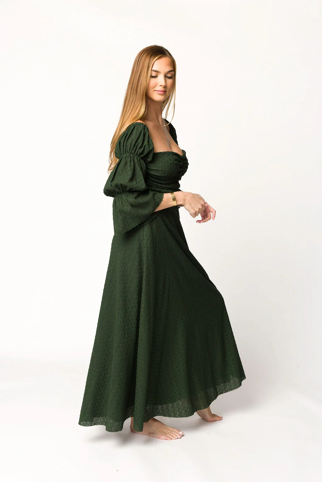 Corrine Tiered Sleeve Maxi Dress with Pockets in Hunter Green - Bump Friendly (Low Stock!) - Iieemm