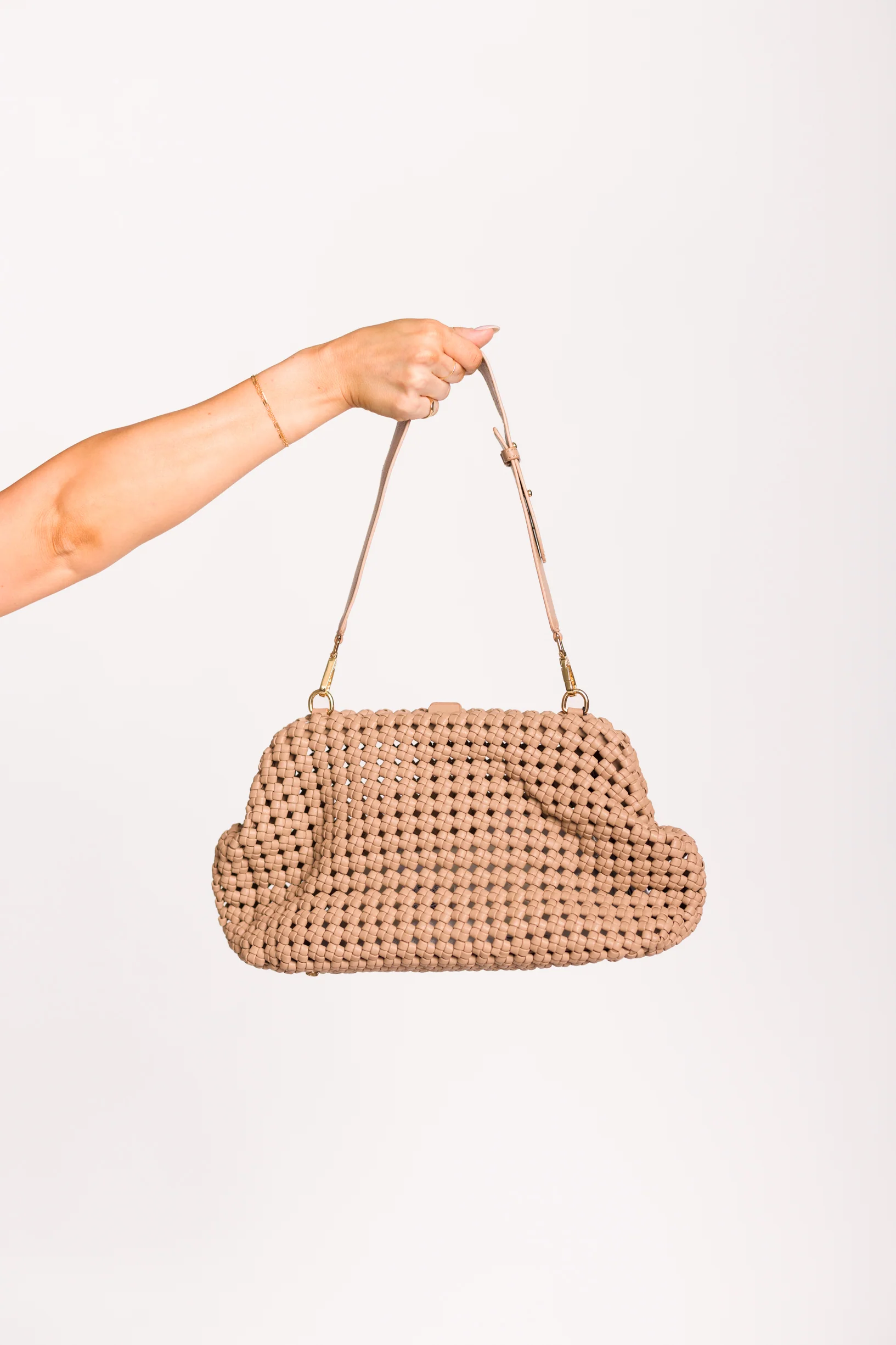 Large Braided Clutch with Strap in Taupe - Iieemm