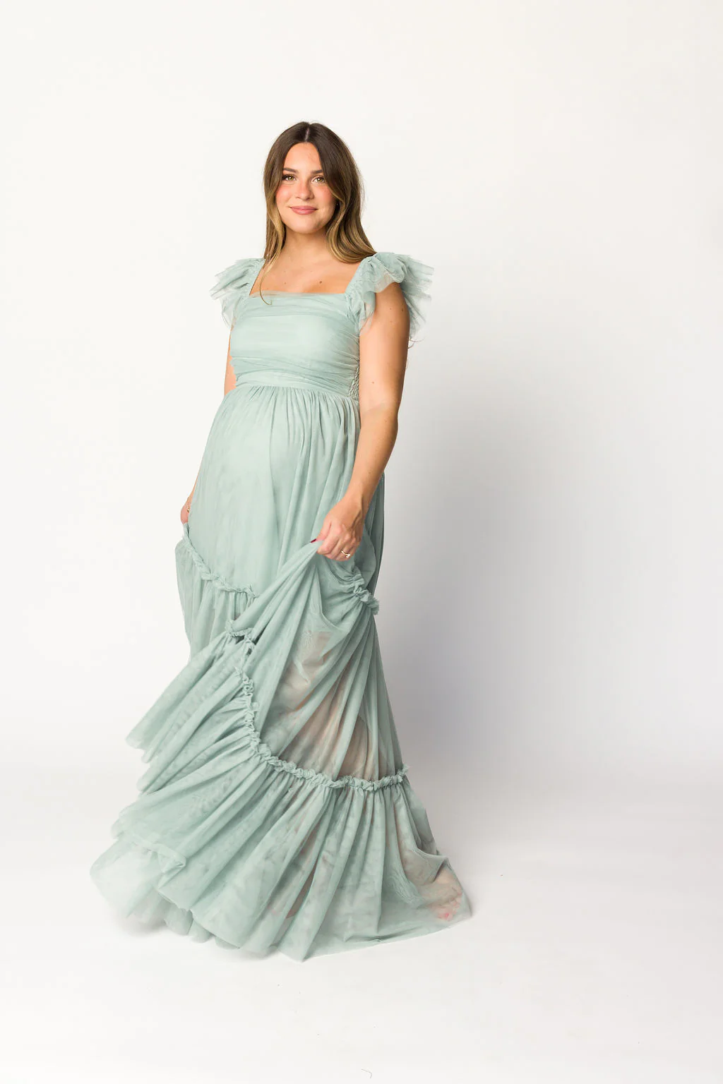 Bella Tiered Tulle Maxi Dress in Sage - Bump Friendly & Inclusive Sizing (S-3XL) - Iieemm