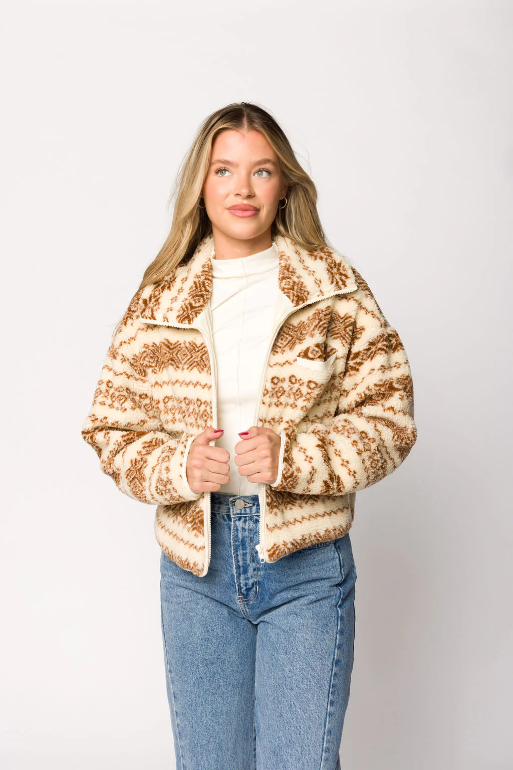 Sylvie Printed Fleece Jacket in Cream - Iieemm