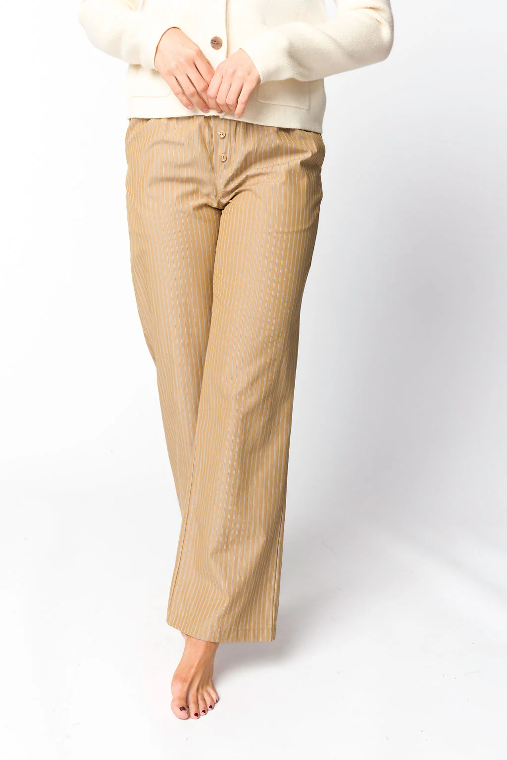 Michelle Striped Pajama Style Pants in Camel - Iieemm