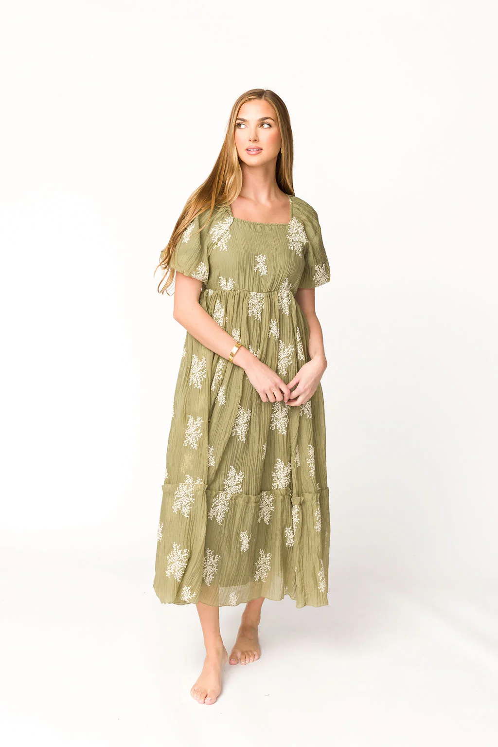 Hallie Embroidered Maxi Dress in Olive - Bump Friendly & Inclusive Sizing (S-3XL) - Iieemm