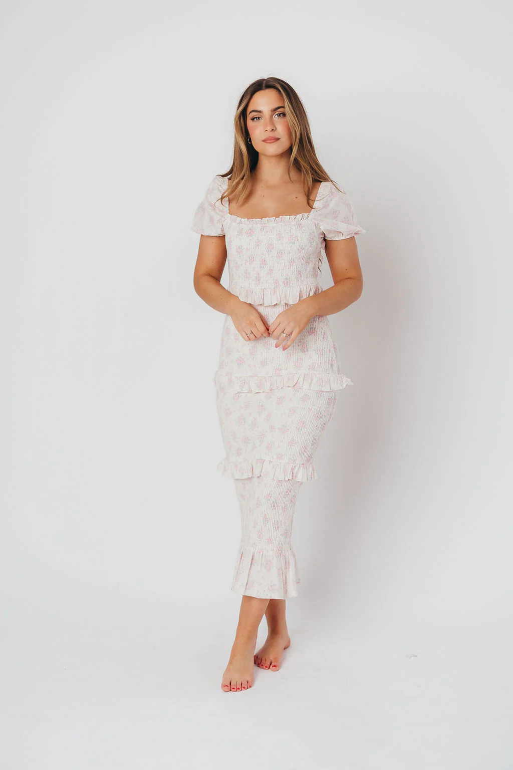 Ada Smocked Dress in Pink Floral - Bump Friendly & Inclusive Sizing (S-3XL) - Iieemm