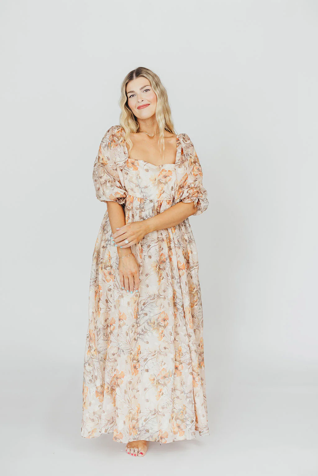 *New* Mona Maxi Dress with Smocking in Beige Multi - Bump Friendly & Inclusive Sizing (S-3XL) - Iieemm
