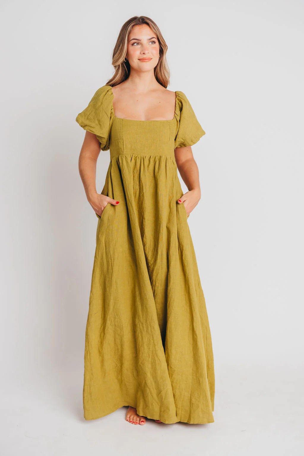 Candace Maxi Dress in Olive - 100% Linen - Bump Friendly - Iieemm