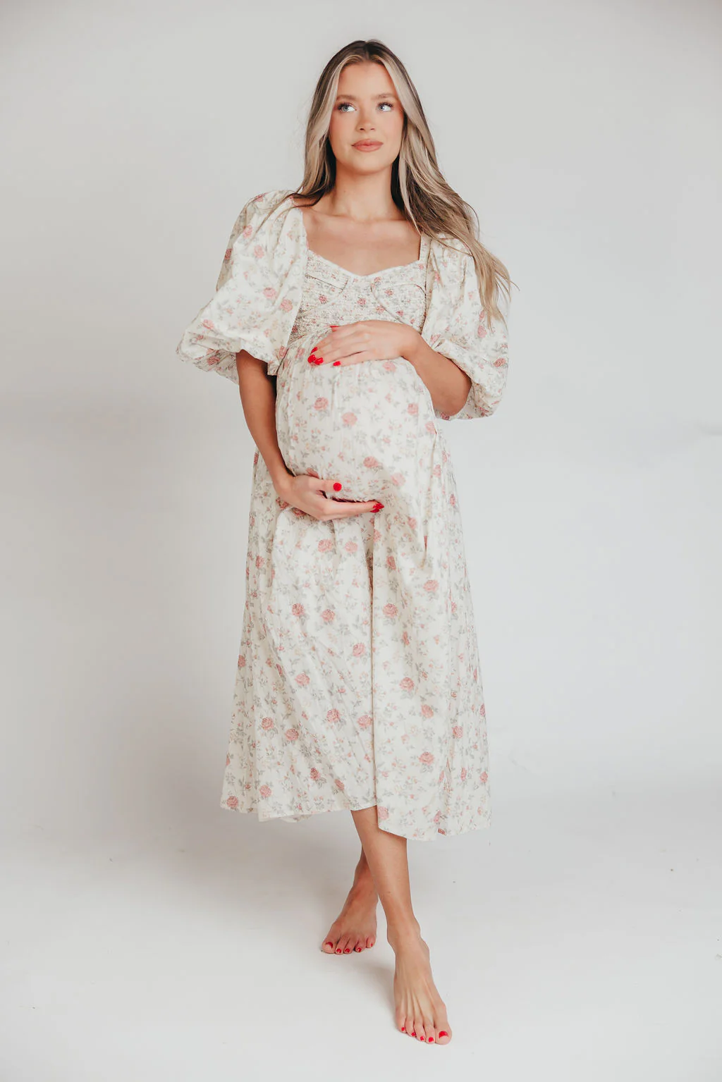 Harlow Maxi Dress in Off-White Floral - Bump Friendly & Inclusive Sizing (S-3XL) - Iieemm