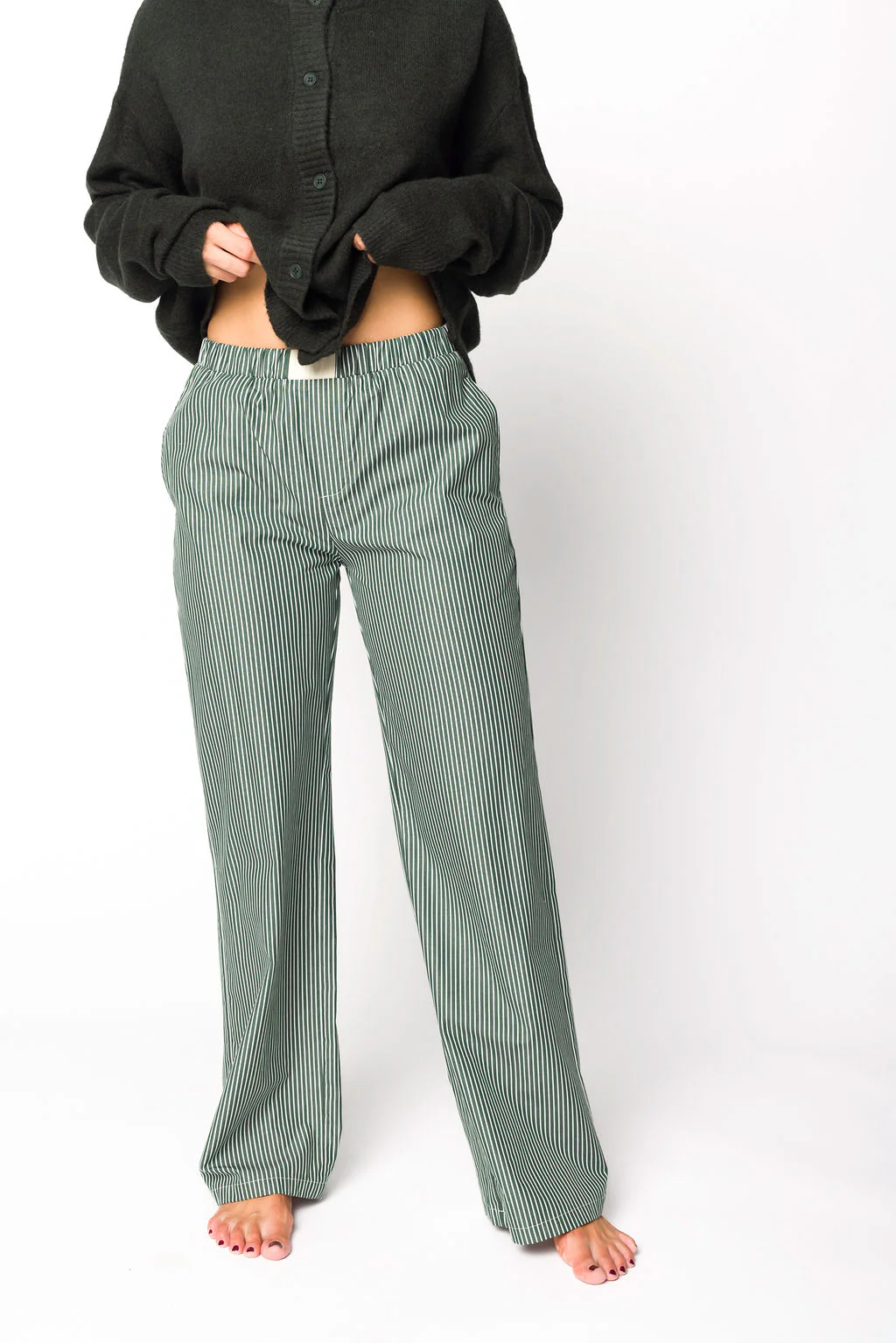 Jo Striped Pajama Pants in Forest Green - Iieemm
