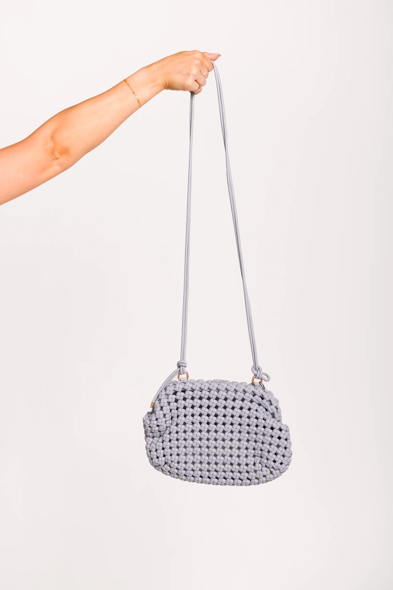 Braided Clutch with Long Strap in Light Blue - Iieemm