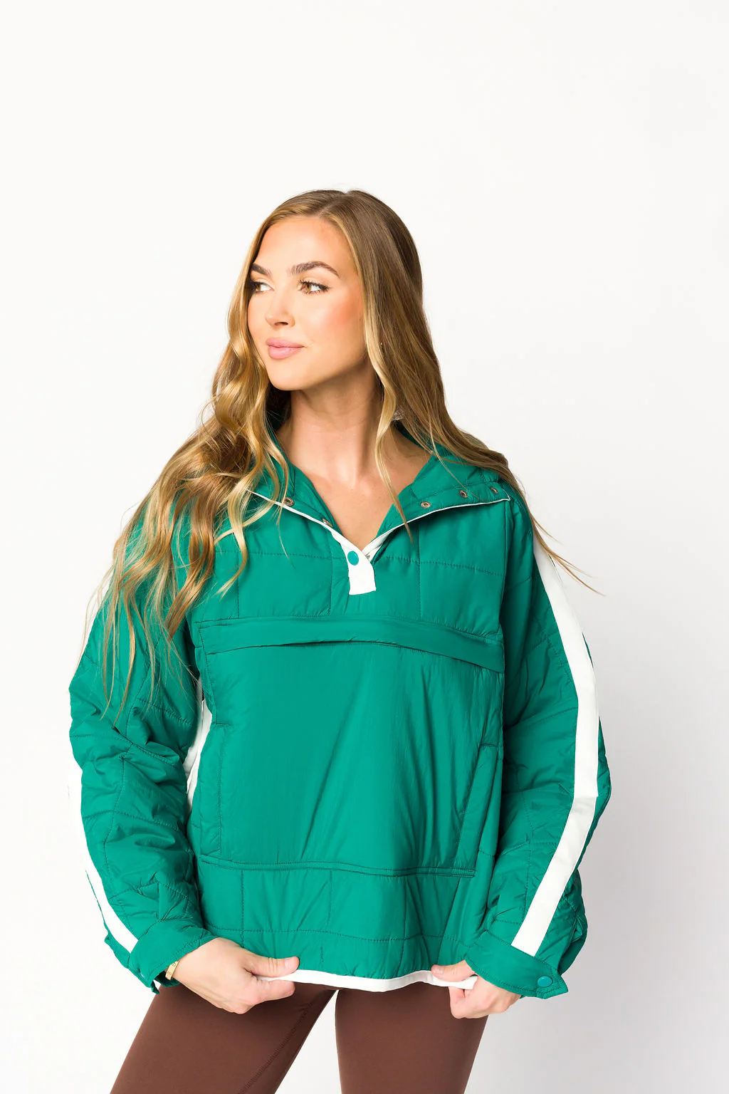 Joanna Quilted Puffer Pullover in Hunter Green/White - Iieemm