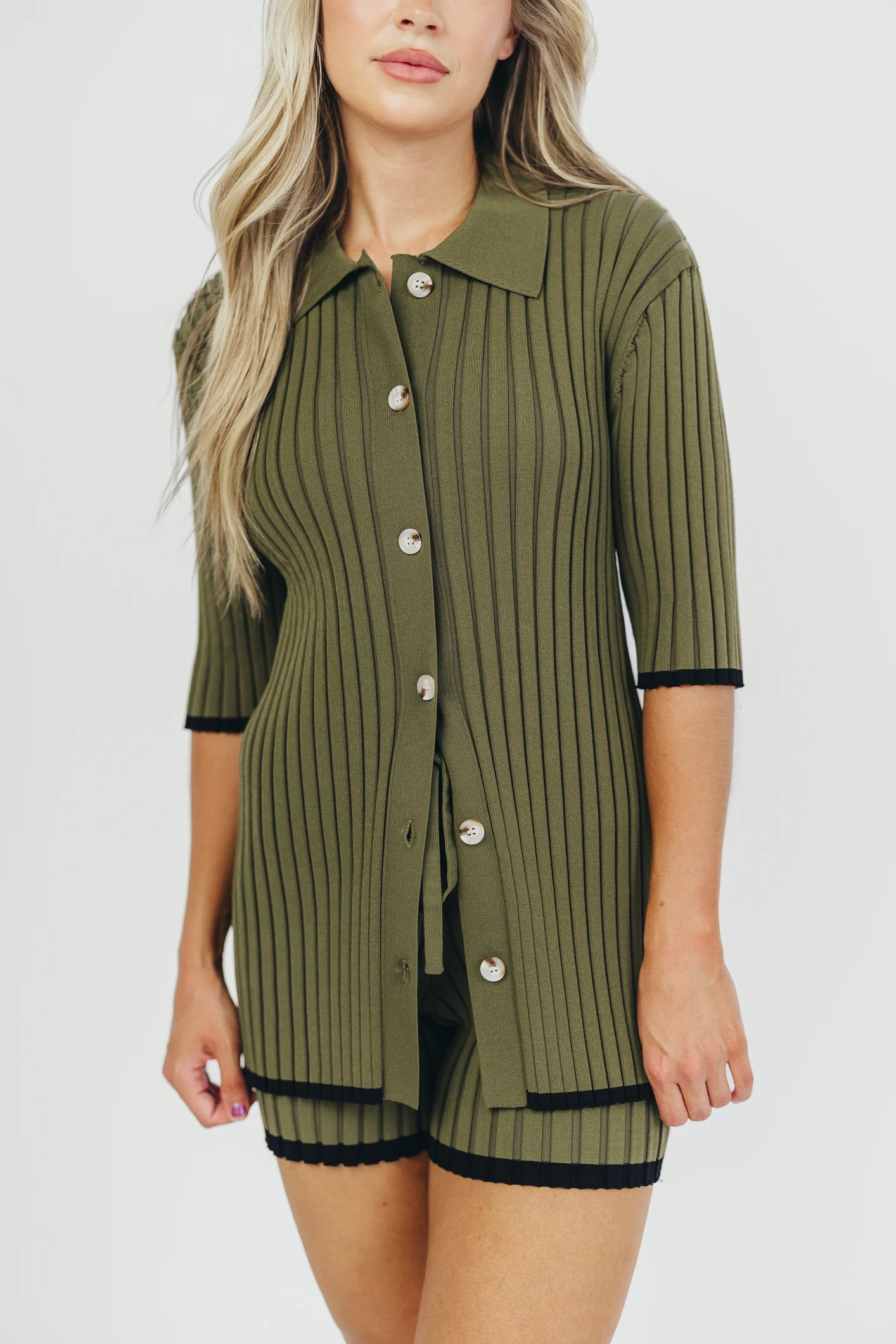 Brooke Ribbed Knit Top and Short Set in Green - Nursing Friendly - Iieemm