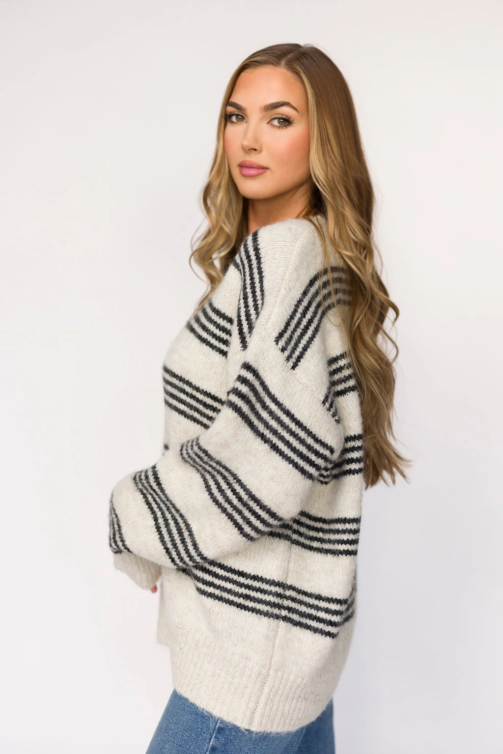 Leighton Striped Sweater in Cream/Grey - Iieemm