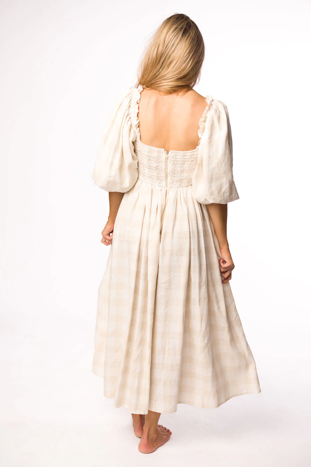 Harlow Maxi Dress in Natural Plaid with Stretchy Neckline - Bump Friendly (S-XL) - Iieemm